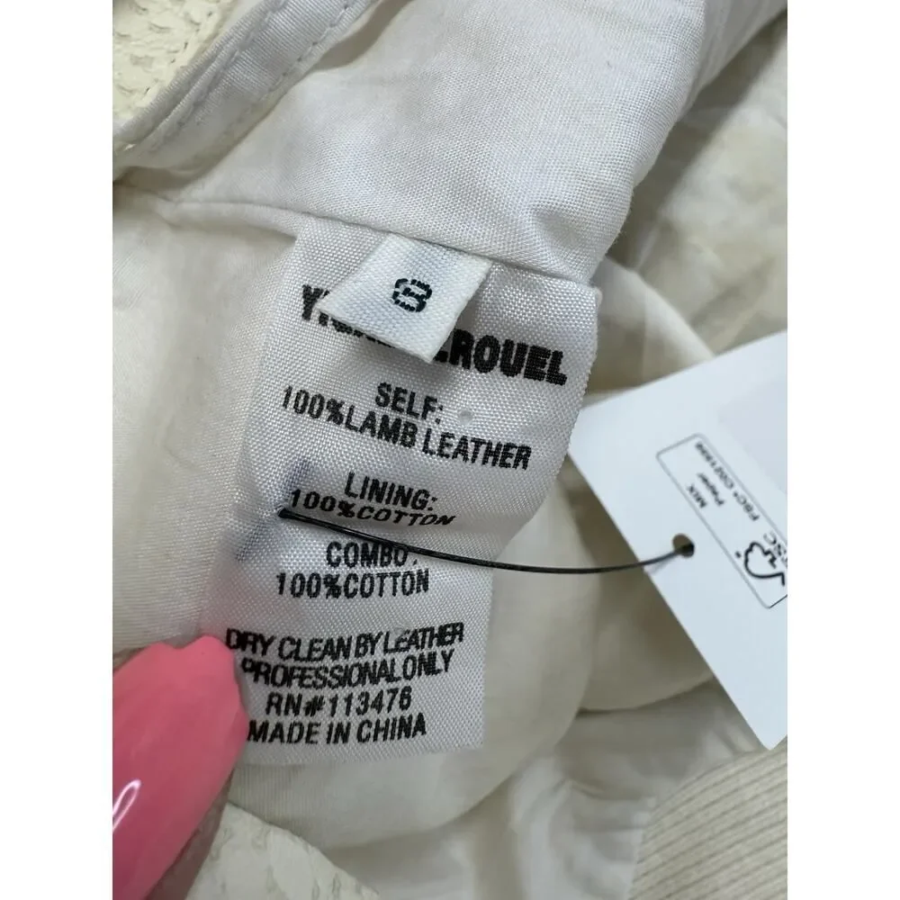 Yigal Azrouël Ivory Leather Skirt Size 8 Asymmetrical Zip Snake Texture